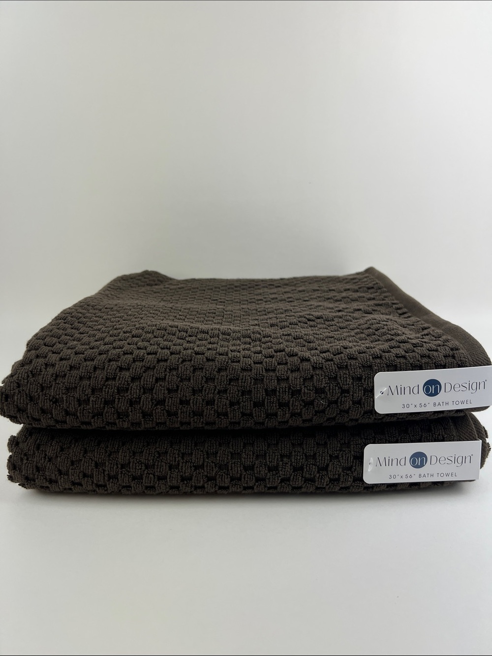 Mind On Design Bath Towels Dark Brown Waffle Design Soft Cotton 2 Pc NEW